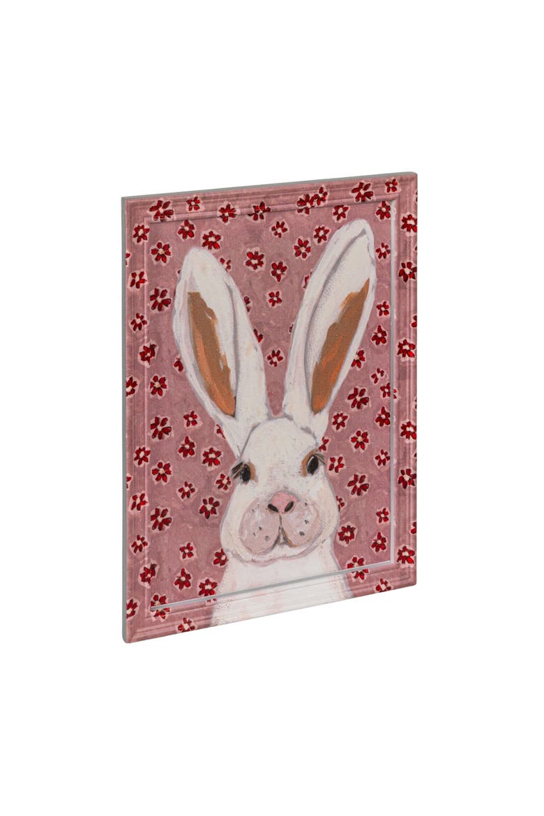 Wood Framed Glass Wall Décor with Rabbit Image, Main, color, Pink