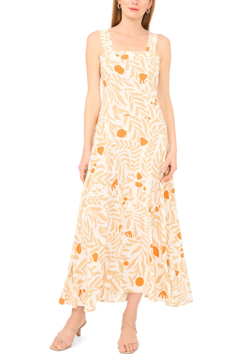 Botanical Print Smock Back Maxi Dress, Main, color, LIGHT SAND