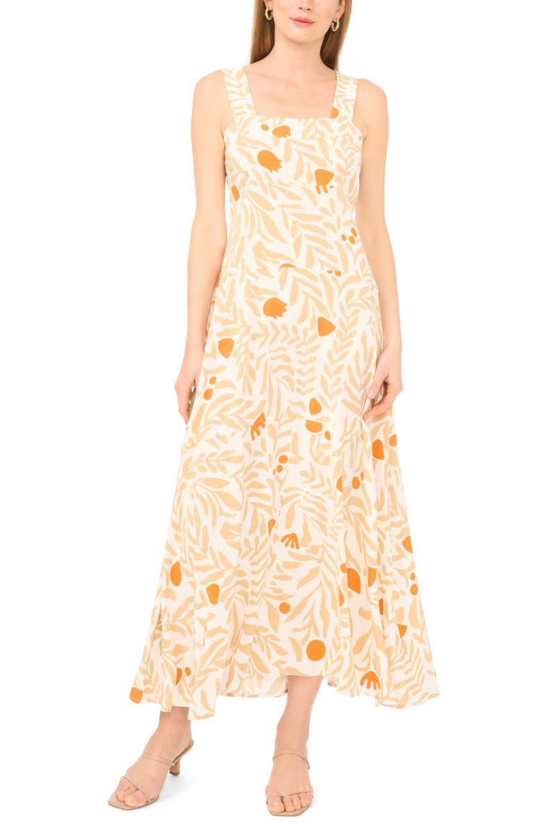 Vince Camuto Botanical Print Smock Back Maxi Dress, Main, color, Light Sand