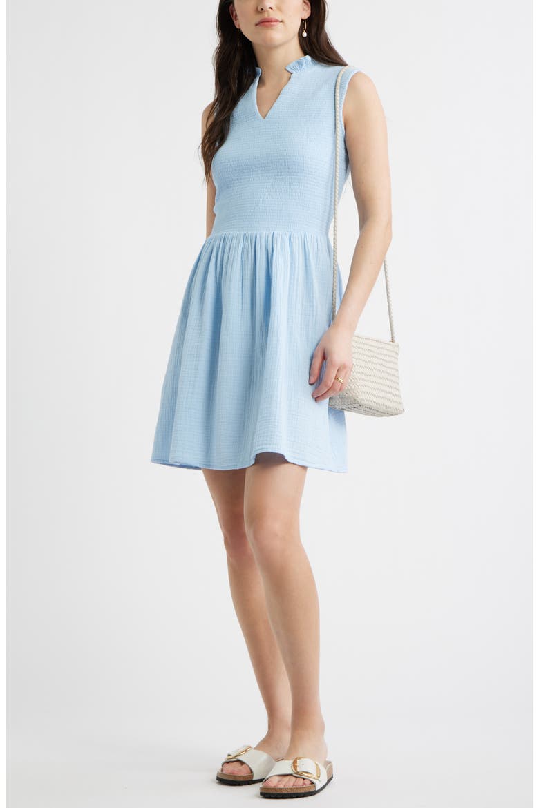 Smock Gauze Minidress, Alternate, color, BLUE WINDSURFER