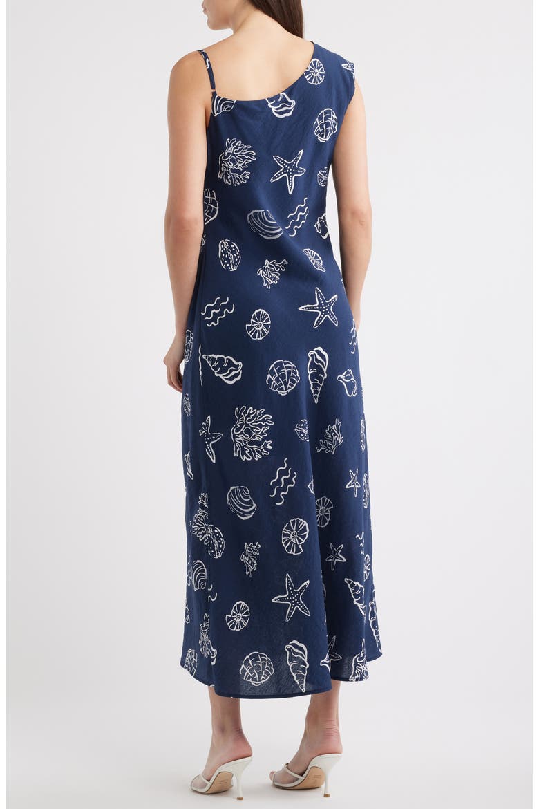 Shell Asymmetric Sleeveless Maxi Dress, Alternate, color, NAVY
