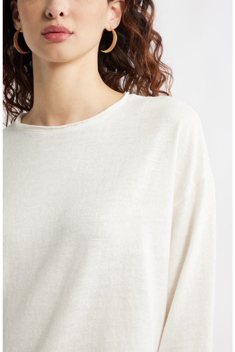 Roll Crewneck Boxy Long Sleeve Cotton Blend Top, Alternate, color, IVORY EGRET