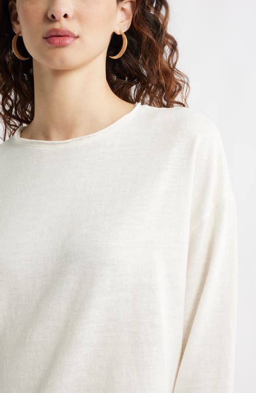 Treasure & Bond Roll Crewneck Boxy Long Sleeve Cotton Blend Top In White
