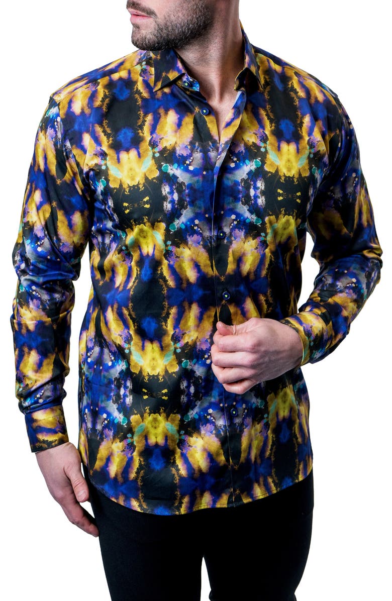 Maceoo Fibonacci Tie Dye Trip Button-Up Shirt, Main, color, 