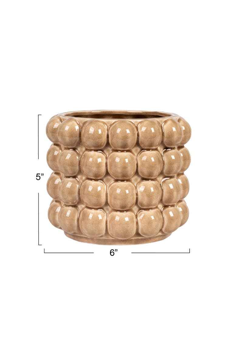 Round Stoneware Planter with Raised Dots, Tan, Alternate, color, Tan
