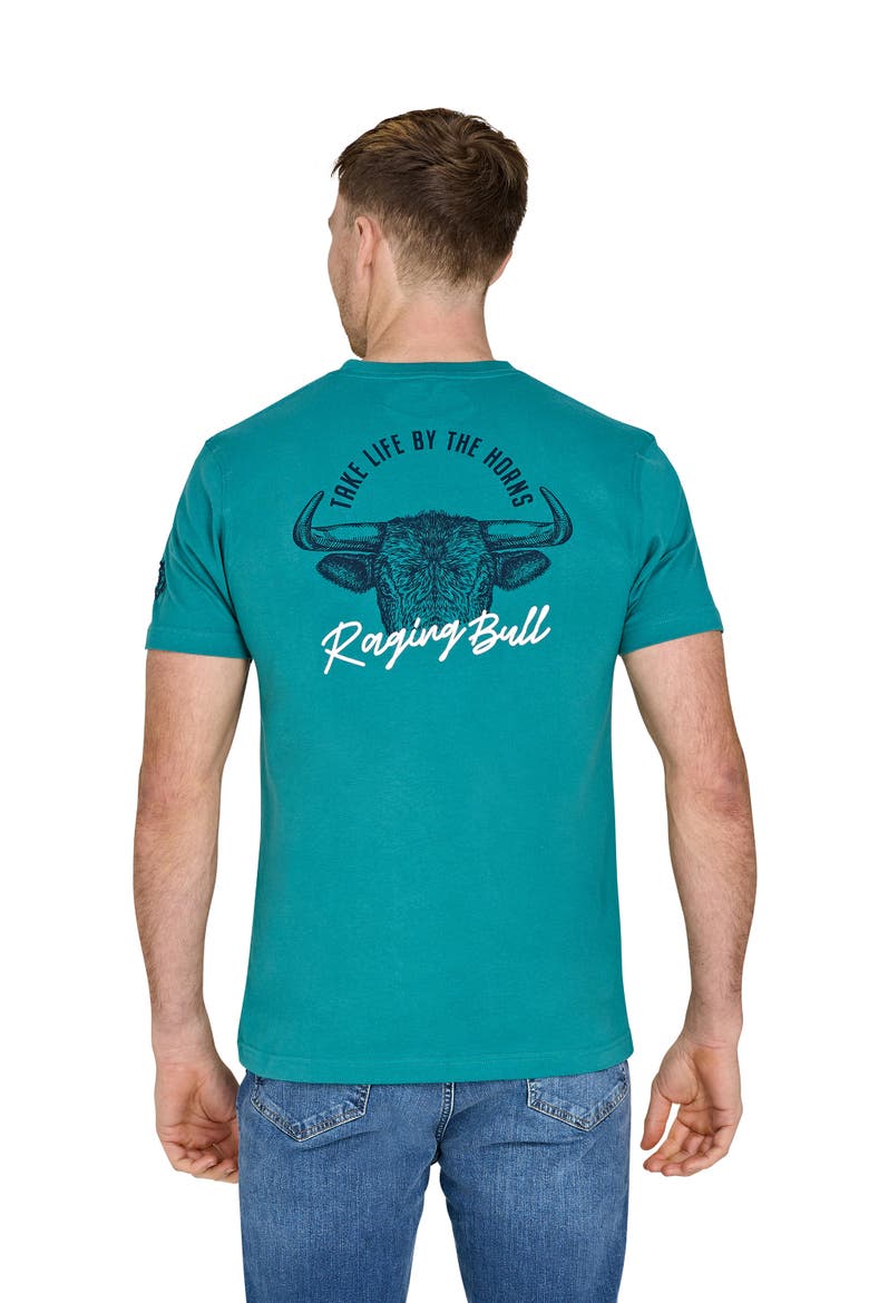 YFC Bull Horns Back Print T-Shirt, Alternate, color, Teal