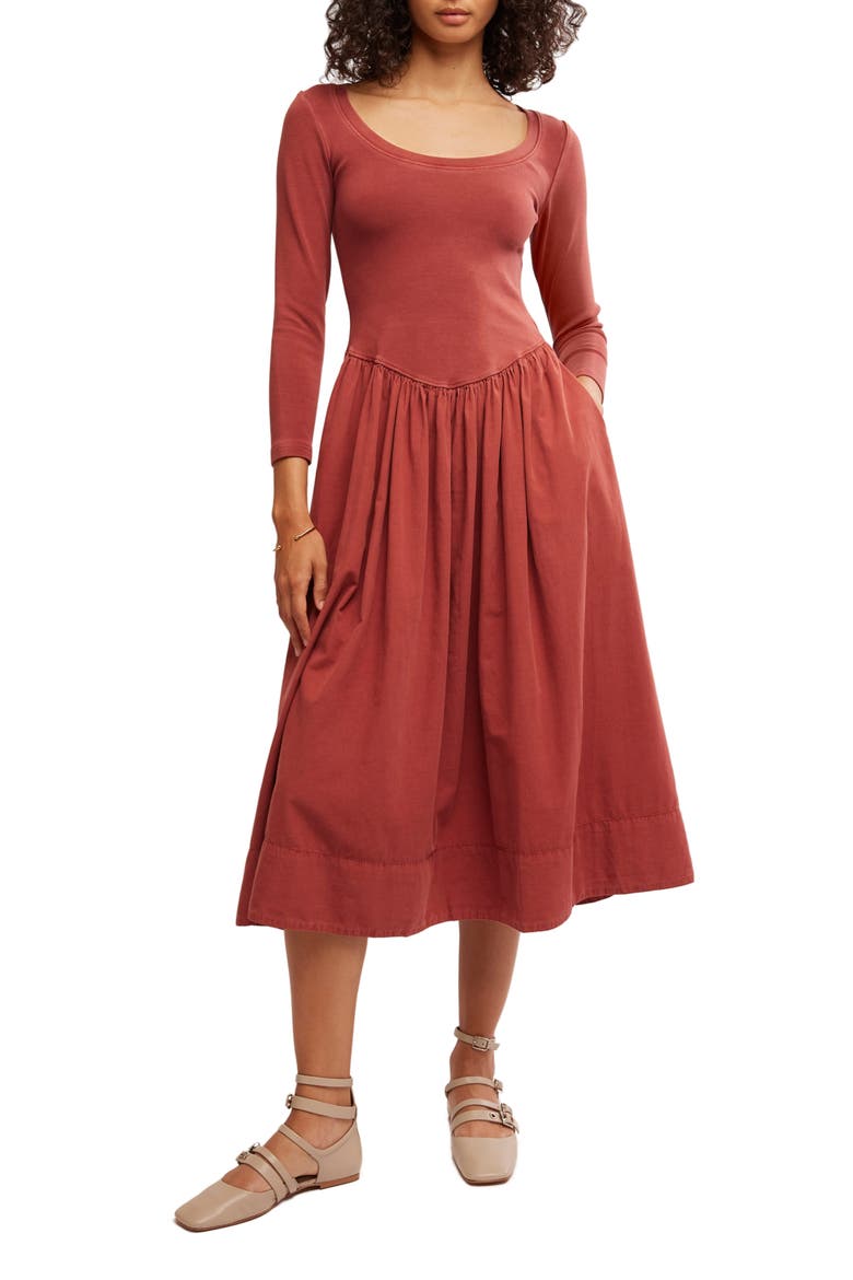 Aelia Long Sleeve Maxi Dress, Main, color, MAHOGANY