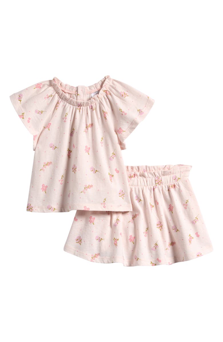 Nordstrom Print Cotton Flutter Sleeve Top & Skort Set, Main, color, Pink Pretty Bouquets