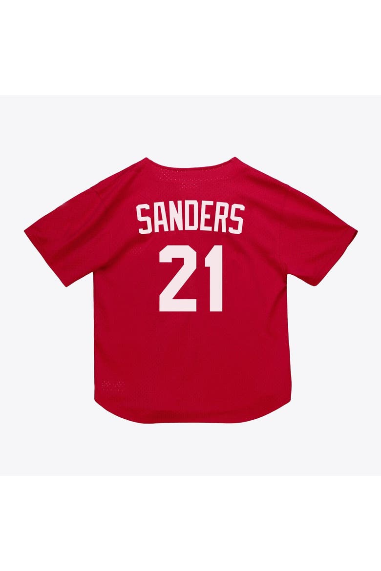 Men's Mitchell & Ness Deion Sanders Red Cincinnati Reds Cooperstown Mesh Batting Practice Button-Up Jersey, Alternate, color, Red