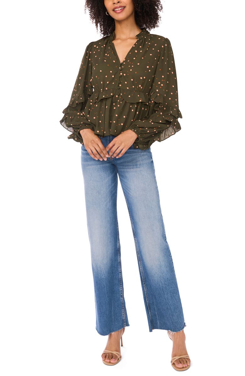 Ted Baker Ruffle V-Neck Button Top, Alternate, color, Forest Night