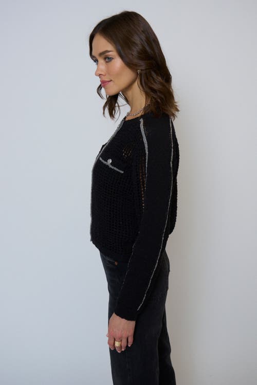 Central Park West Carla Mesh Stitch Cardigan In Black