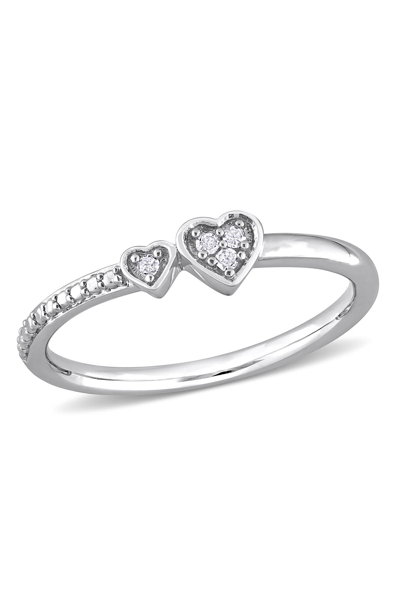 DELMAR Sterling Silver Diamond Double Heart Ring - 0.04 ctw.