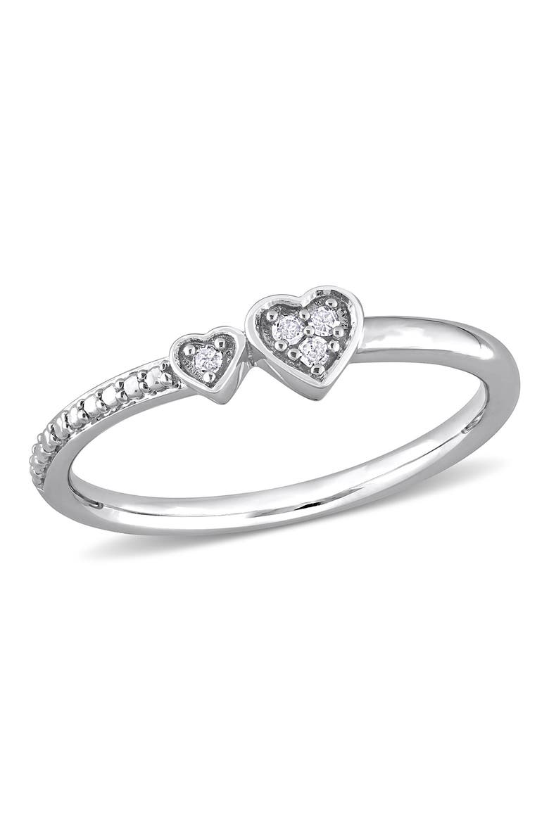 Sterling Silver Diamond Double Heart Ring - 0.04 ctw., Main, color, SILVER