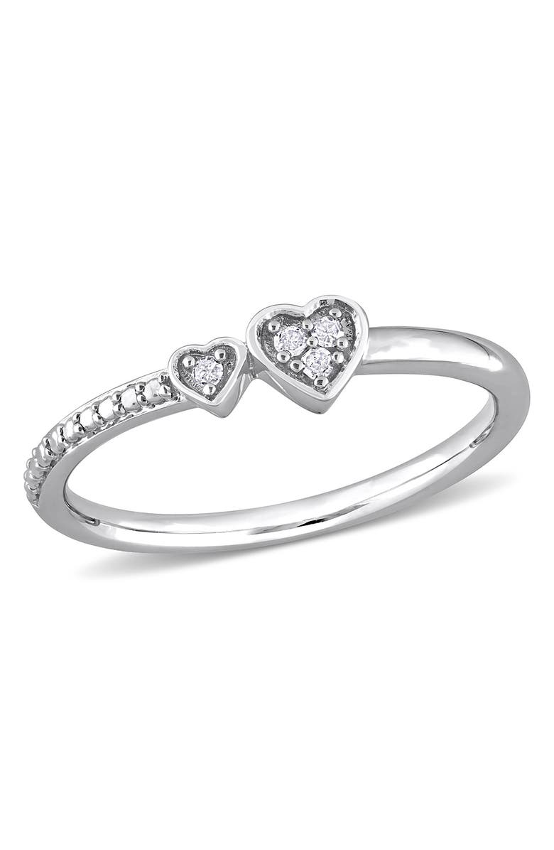 DELMAR Sterling Silver Diamond Double Heart Ring - 0.04 ctw., Main, color, Silver