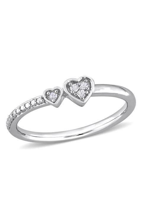Sterling Silver Diamond Double Heart Ring - 0.04 ctw.