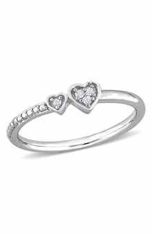 DELMAR Sterling Silver Diamond Double Heart Ring - 0.04 ctw.