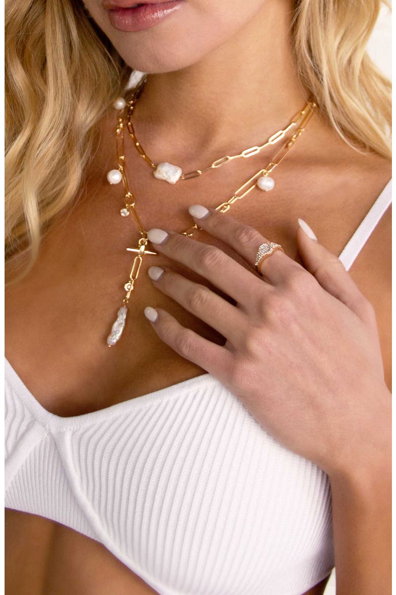 Set of 2 Pearl & Crystal Necklaces, Alternate, color, GOLD