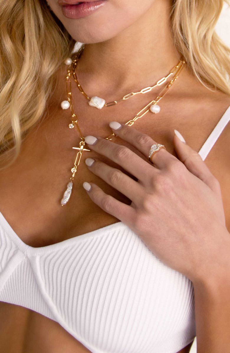 Ettika Set of 2 Pearl & Crystal Necklaces, Alternate, color, Gold