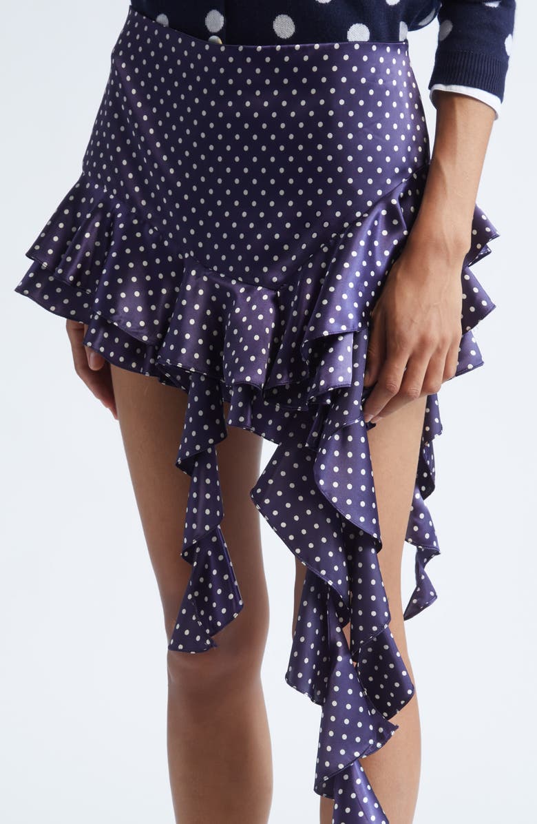 Sandy Liang Lucy Polka Dot Asymmetric Satin Skirt, Alternate, color, Navy Multi