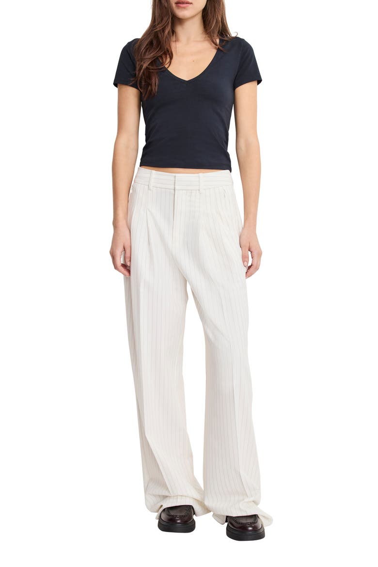 Essential Wide Leg Suiting Pants, Alternate, color, CHESTNUT PIN STRIPE