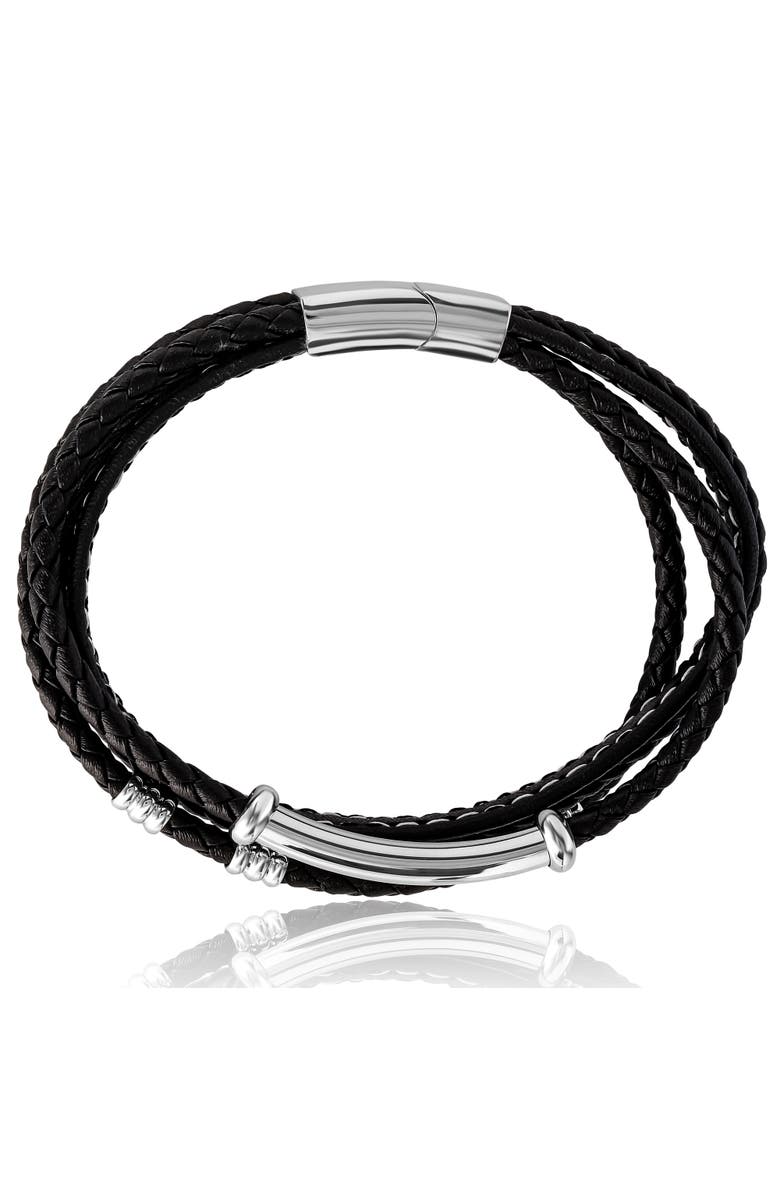 Lucky Brand Stainless Steel Triple Row Black Cord Bracelet - 8.25", Alternate, color, Black / Silver