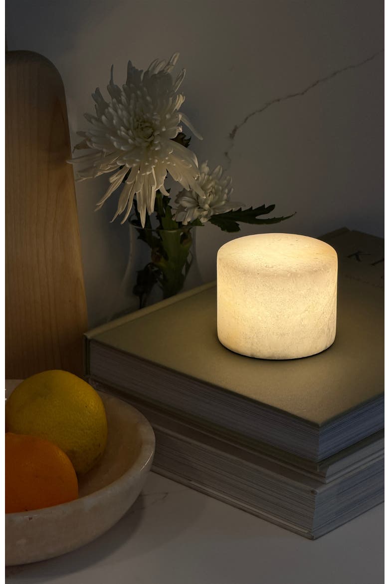Rhea 2.4" Portable Mini LED Table Lamp Natural Alabaster Stone, Alternate, color, White