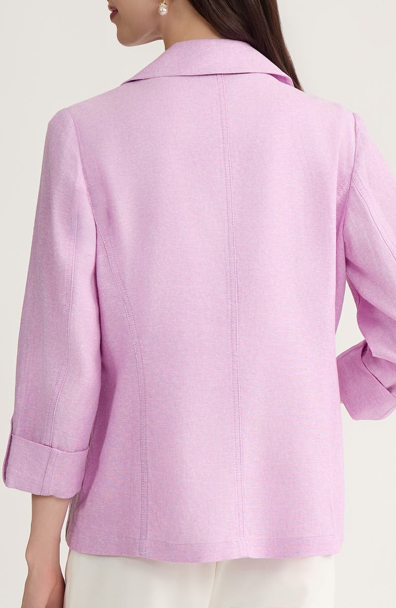 KASPER Open Front Linen Blend Blazer, Alternate, color, Cosmo Pink/ Lily White