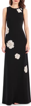 EMILY SHALANT Floral Appliqué Embellished Crepe Gown