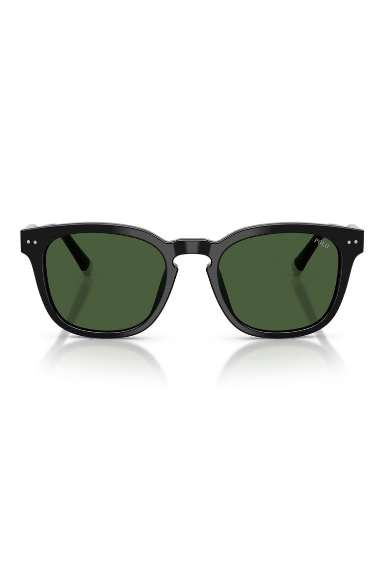 52mm Square Sunglasses, Main, color, SHINY BLACK / DARK GREEN