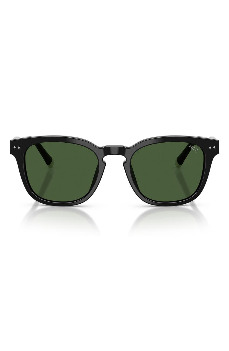 Polo Ralph Lauren 52mm Square Sunglasses, Main, color, Shiny Black / Dark Green