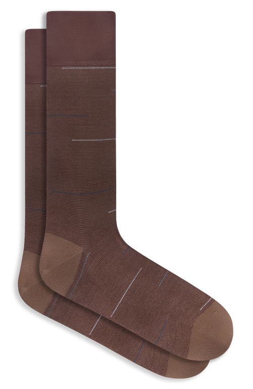 Bugatchi Broken Stripe Mercerized Cotton Blend Dress Socks In Brown