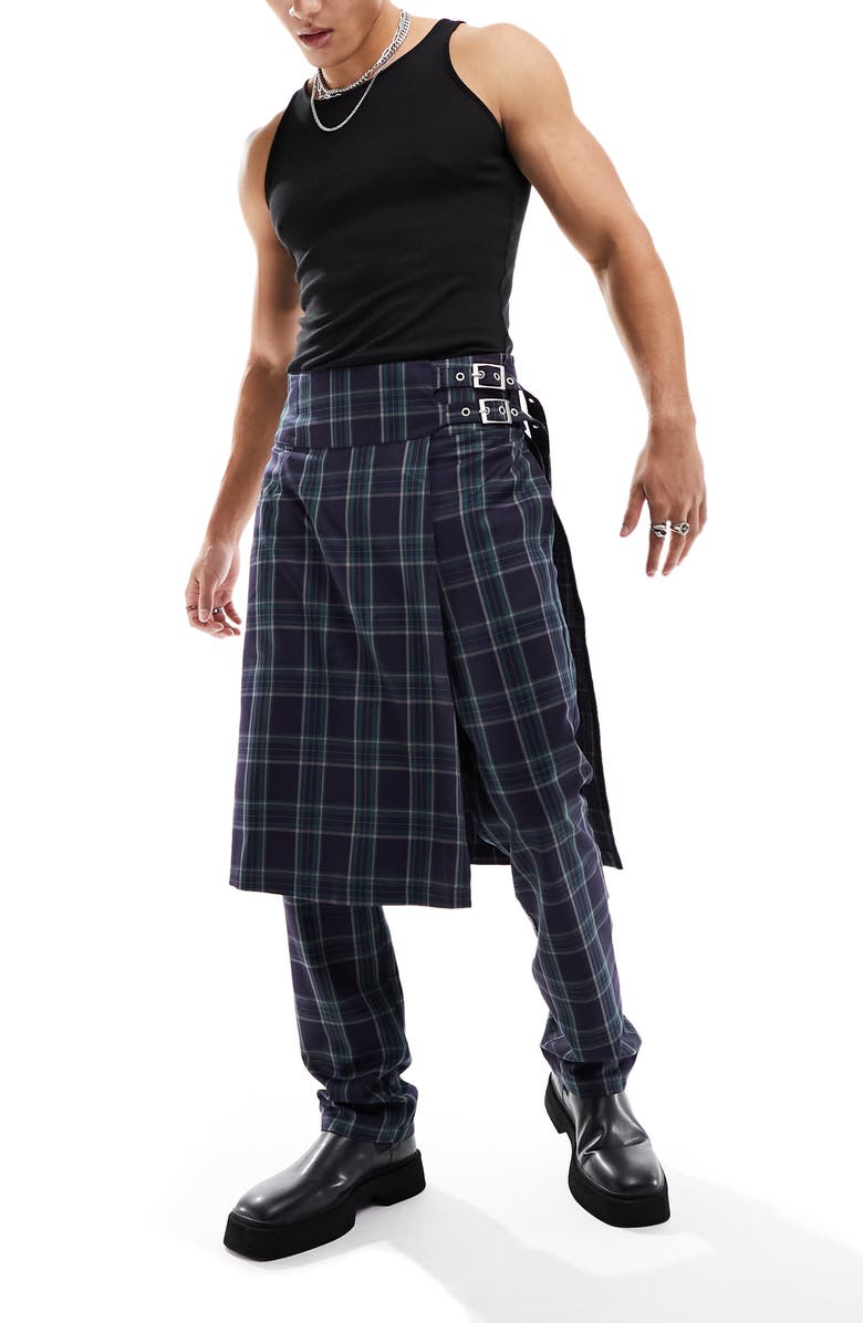 ASOS DESIGN Tartan Tapered Leg Kilt Pants, Main, color, 