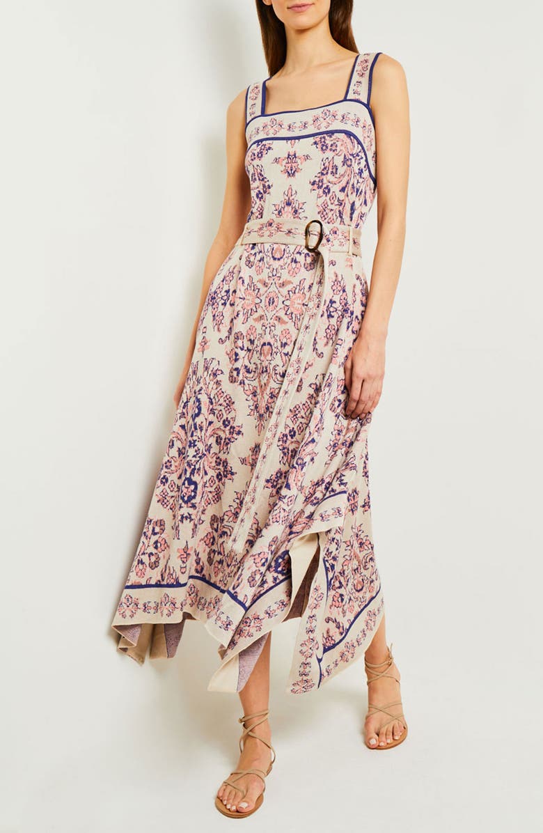 Misook Jacquard Knit Handkerchief Hem Midi Dress, Main, color, 