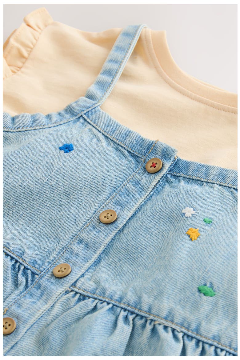 Kids' Embroidered Denim Romper & Frill Shirt Set, Alternate, color, BLUE