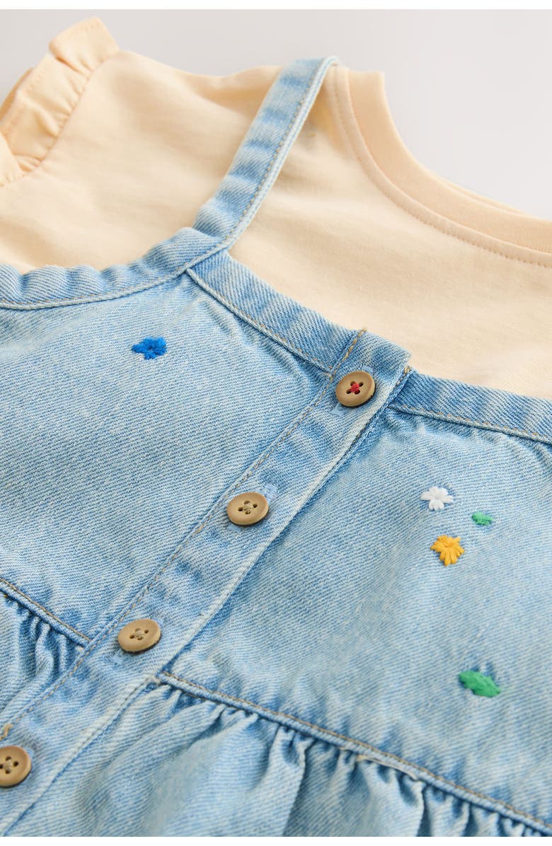 NEXT Kids' Embroidered Denim Romper & Frill Shirt Set, Alternate, color, Blue