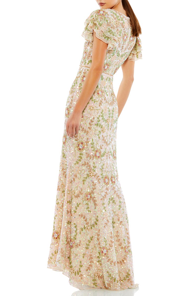 Mac Duggal Floral Beaded Flutter Sleeve Tulle Gown, Alternate, color,