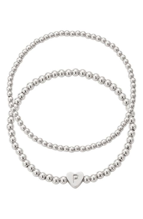 Beaded Initial Charm Bracelet Set