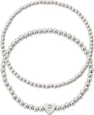 Adornia Beaded Initial Charm Bracelet Set