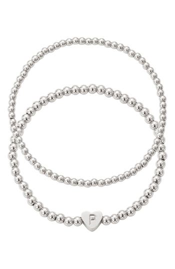 Adornia Beaded Initial Charm Bracelet Set In Silver