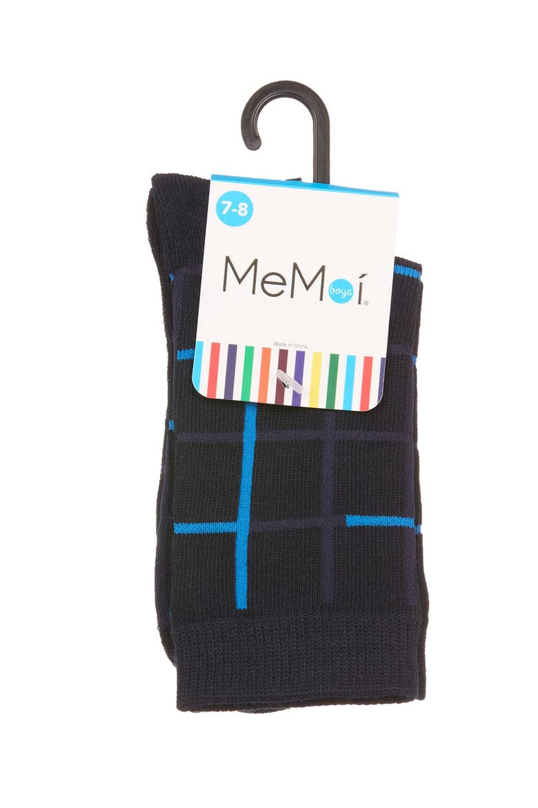 Windowpane Plaid Crew Sock, Alternate, color, Navy