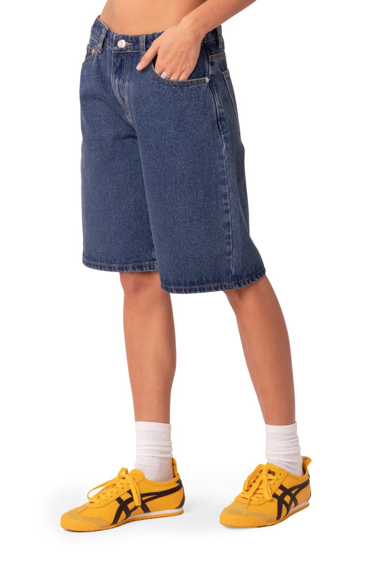 Oversize Low Rise Denim Bermuda Shorts, Alternate, color, BLUE