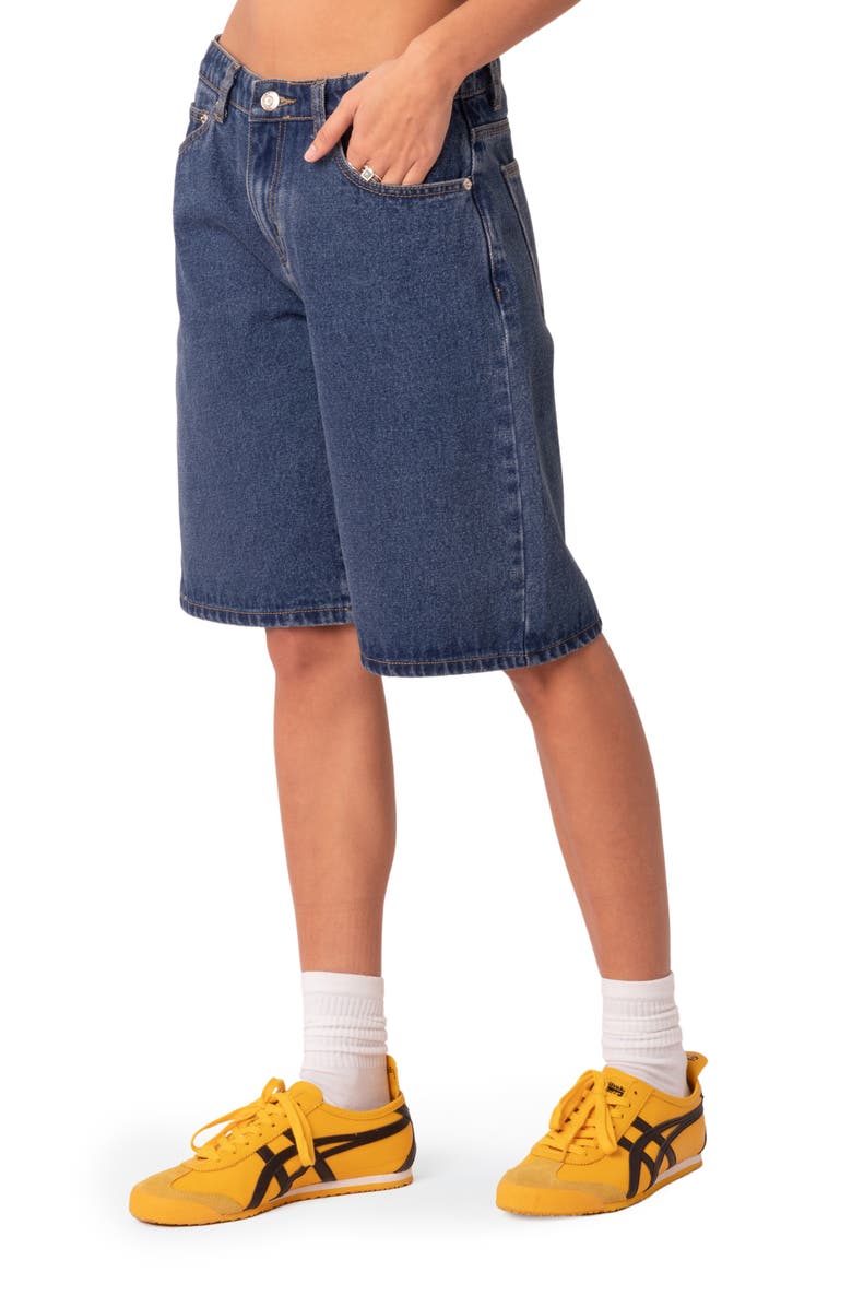 EDIKTED Oversize Low Rise Denim Bermuda Shorts, Alternate, color, Blue