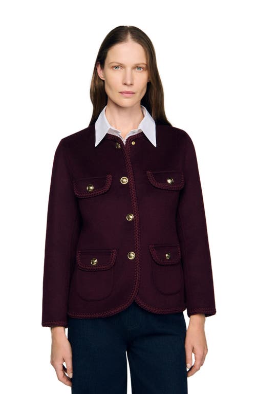 Sandro Womens Round-neck Four-pocket Wool-blend Jacket Bordeaux In Burgundy