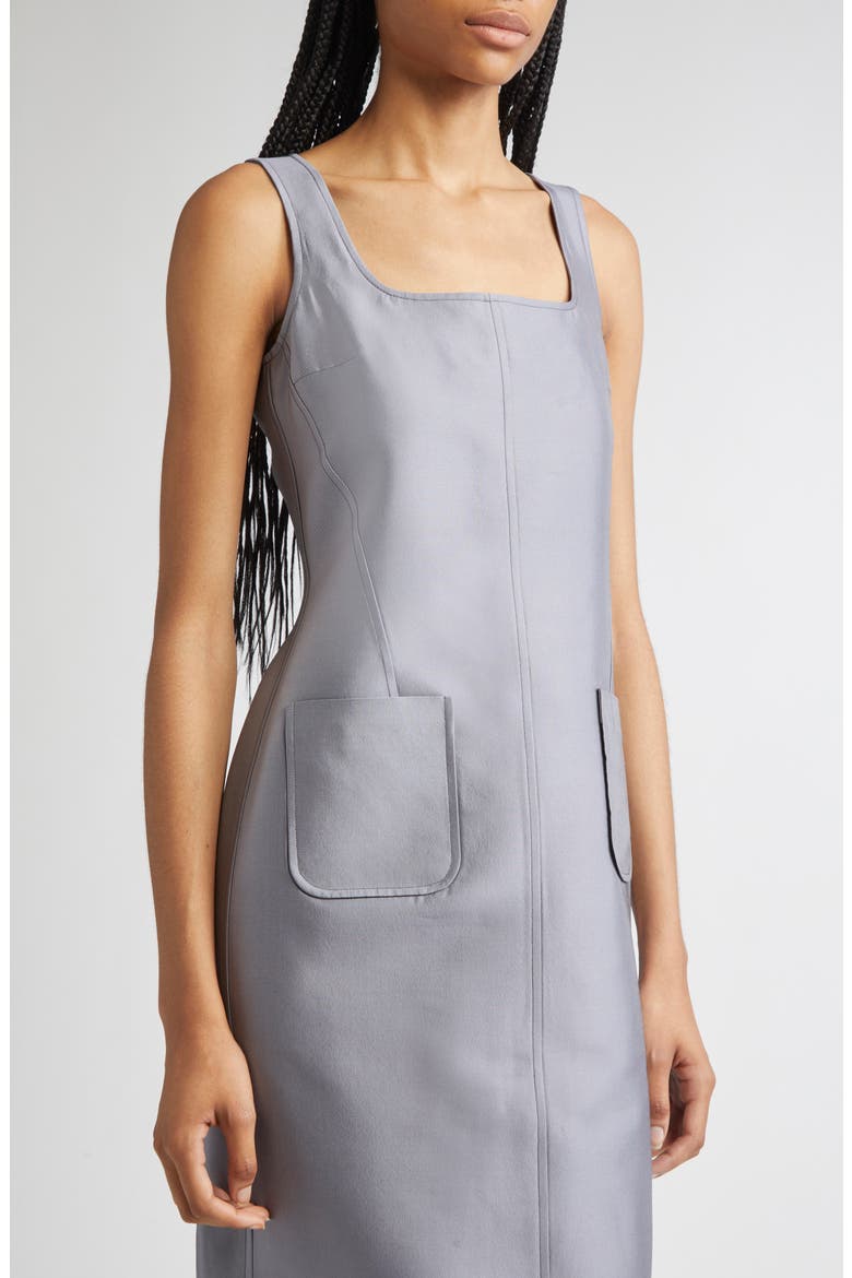 Square Neck Wool & Silk Midi Dress, Alternate, color, MEDIUM GREY
