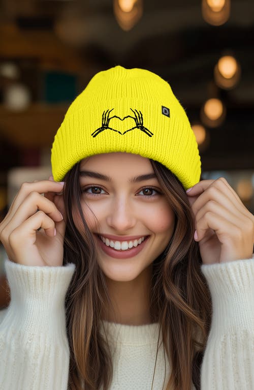 Dalix Heart Of Bones Beanie In Neon Yellow