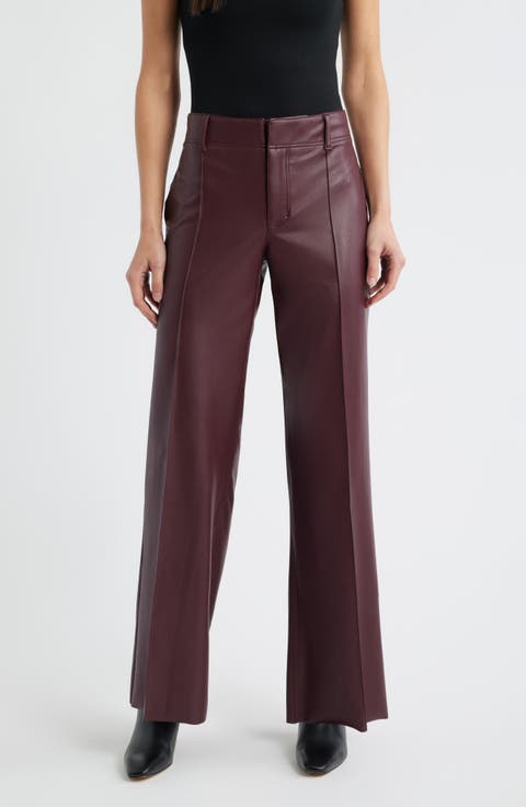 Pintuck Faux Leather Wide Leg Pants