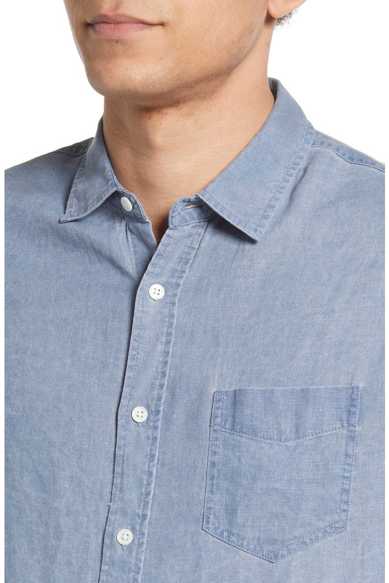 Mykonos Linen Blend Button-Up Shirt, Alternate, color, AEGEAN