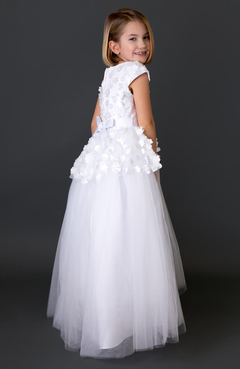 Us Angels Floral Embellished High/Low Tulle First Communion Dress, Alternate, color, 