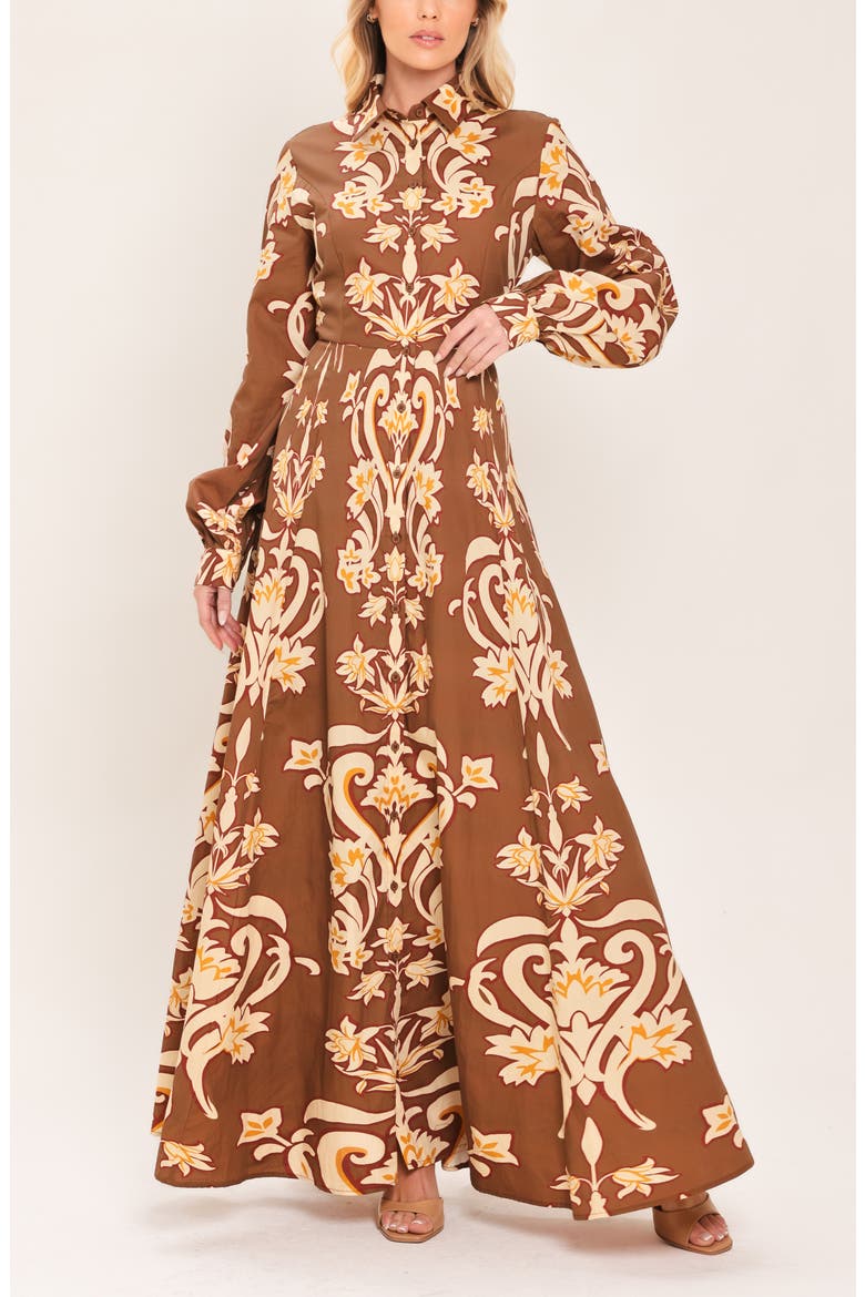 Long Sleeve Cotton Maxi Shirtdress, Alternate, color, BROWN