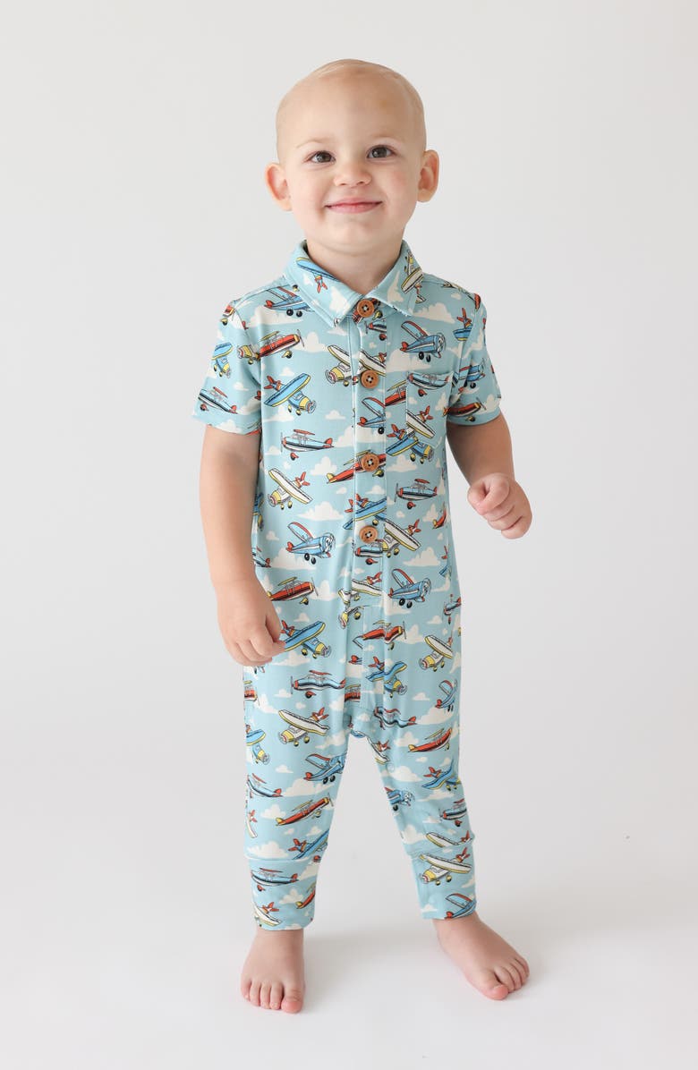 Posh Peanut Planes Collared Short Sleeve Jumpsuit, Alternate, color, 